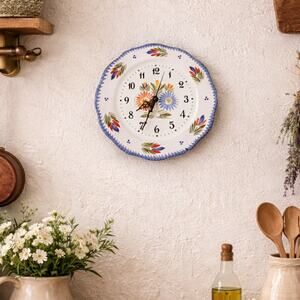 Henriot Quimper Hand Painted Faience Pottery Wall Clock Fleuri Pattern Signed